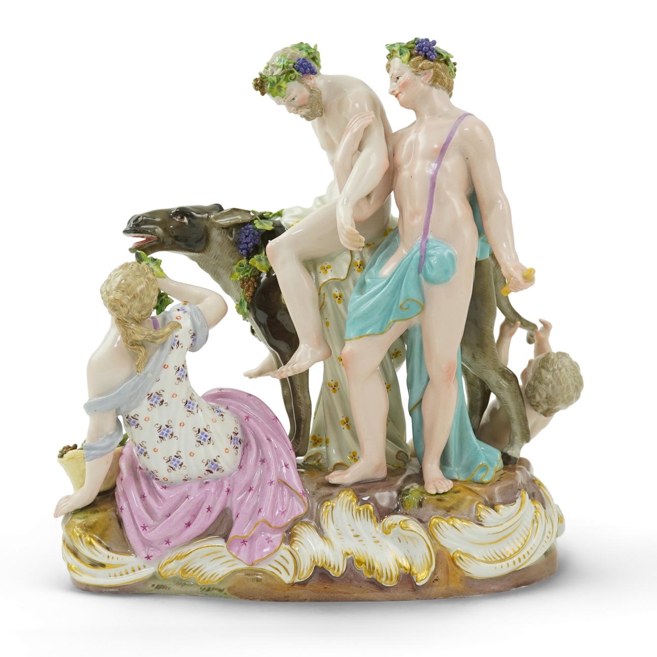 A Meissen figure group of the Drunken Silenus, after a model by J J Kändler, 19th century